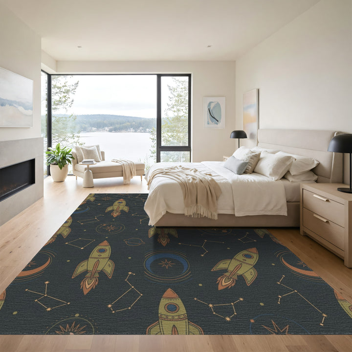 Retro Space Rocket Constellation Journey Rug