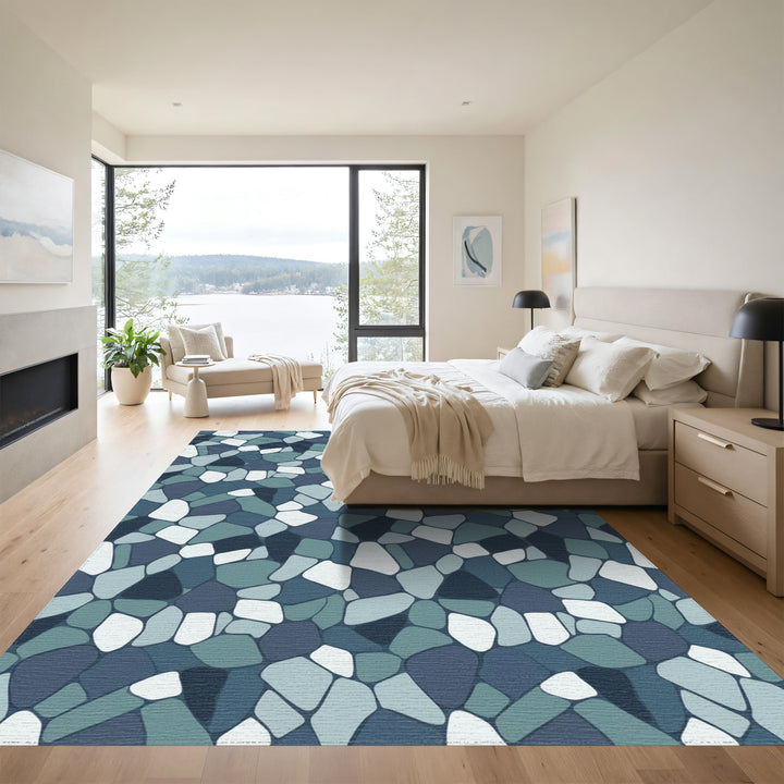 Mottled Blue Stone Mosaic Rug