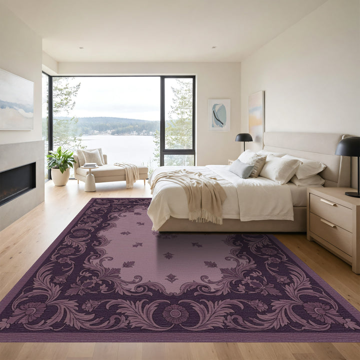 Victorian Plum Floral Scroll Rug