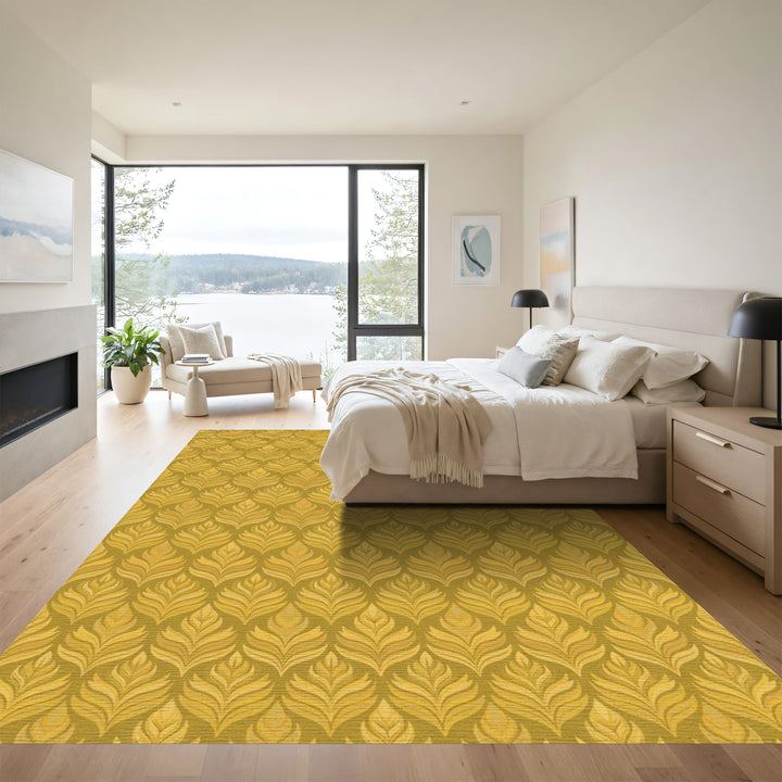 Golden Feathered Art Deco Arrangement Rug