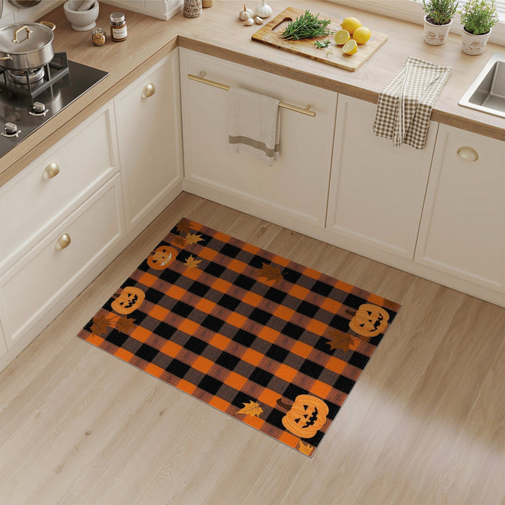 Rustic Farmhouse Orange Buffalo Check Pumpkin Area Rug
