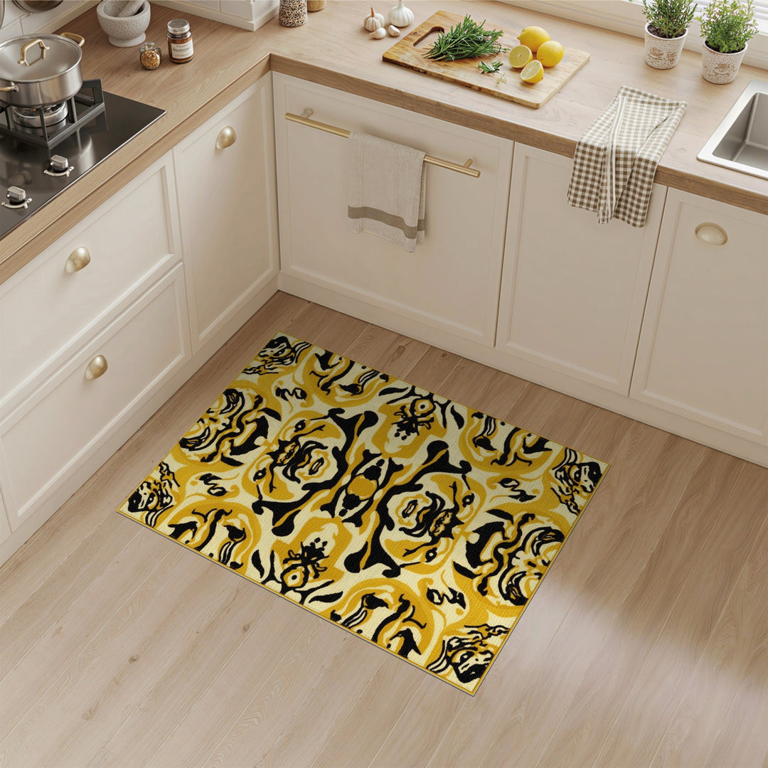 Yellow Black Geometric Abstract Area Rug