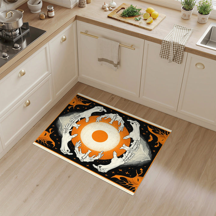 Spooky Skeleton Hands Orange Eye Area Rug