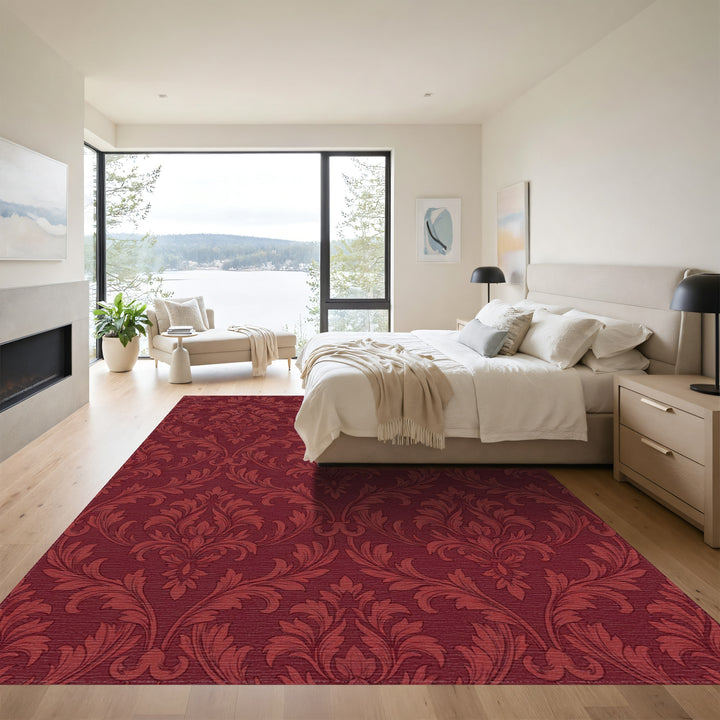 Rich Crimson Damask Flourish Rug