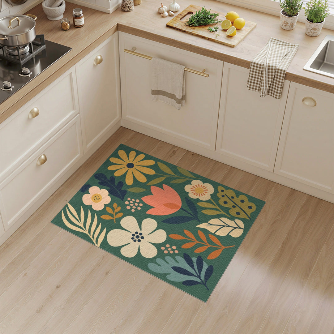 Green Floral Vintage Area Rug