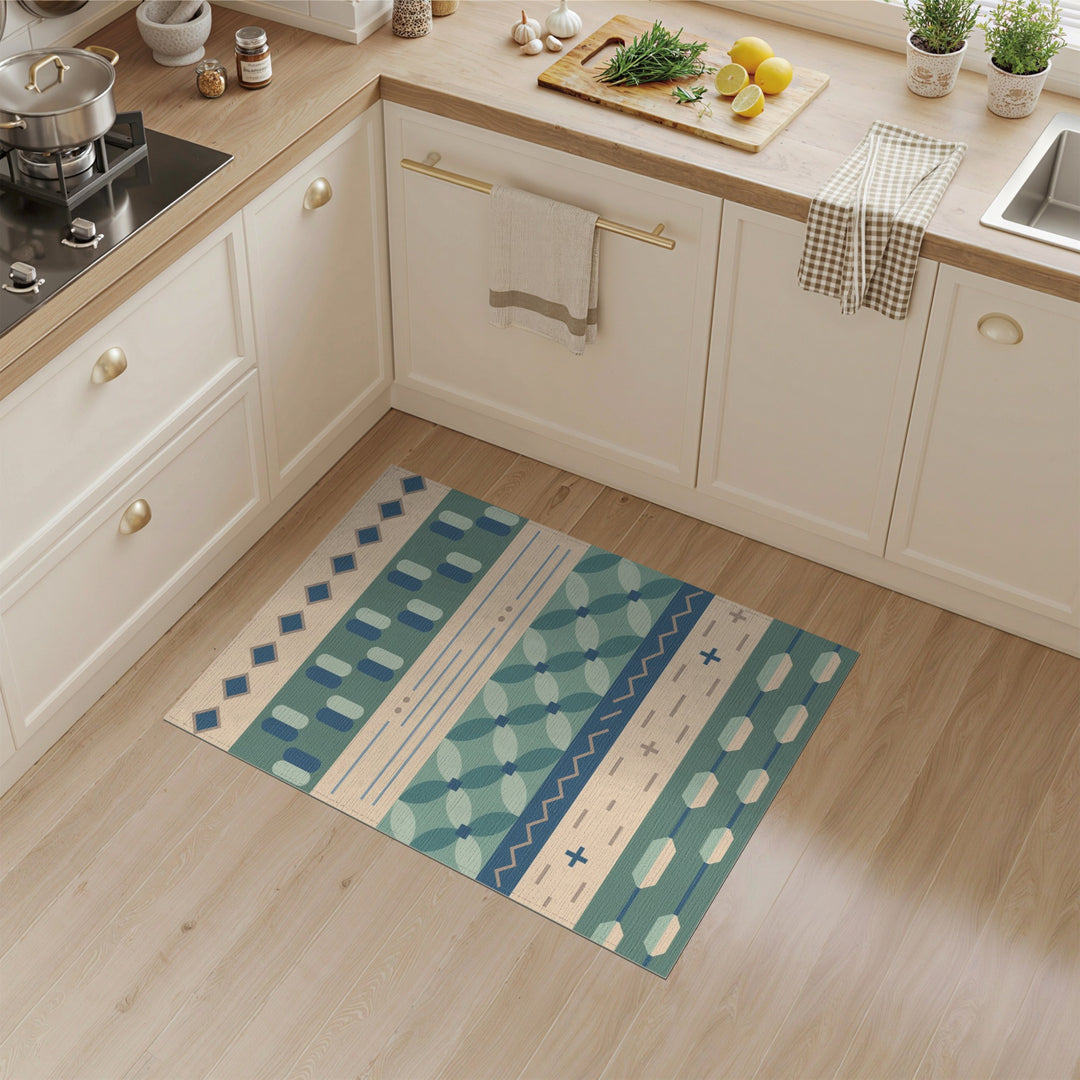 Blue Teal Geometric Area Rug