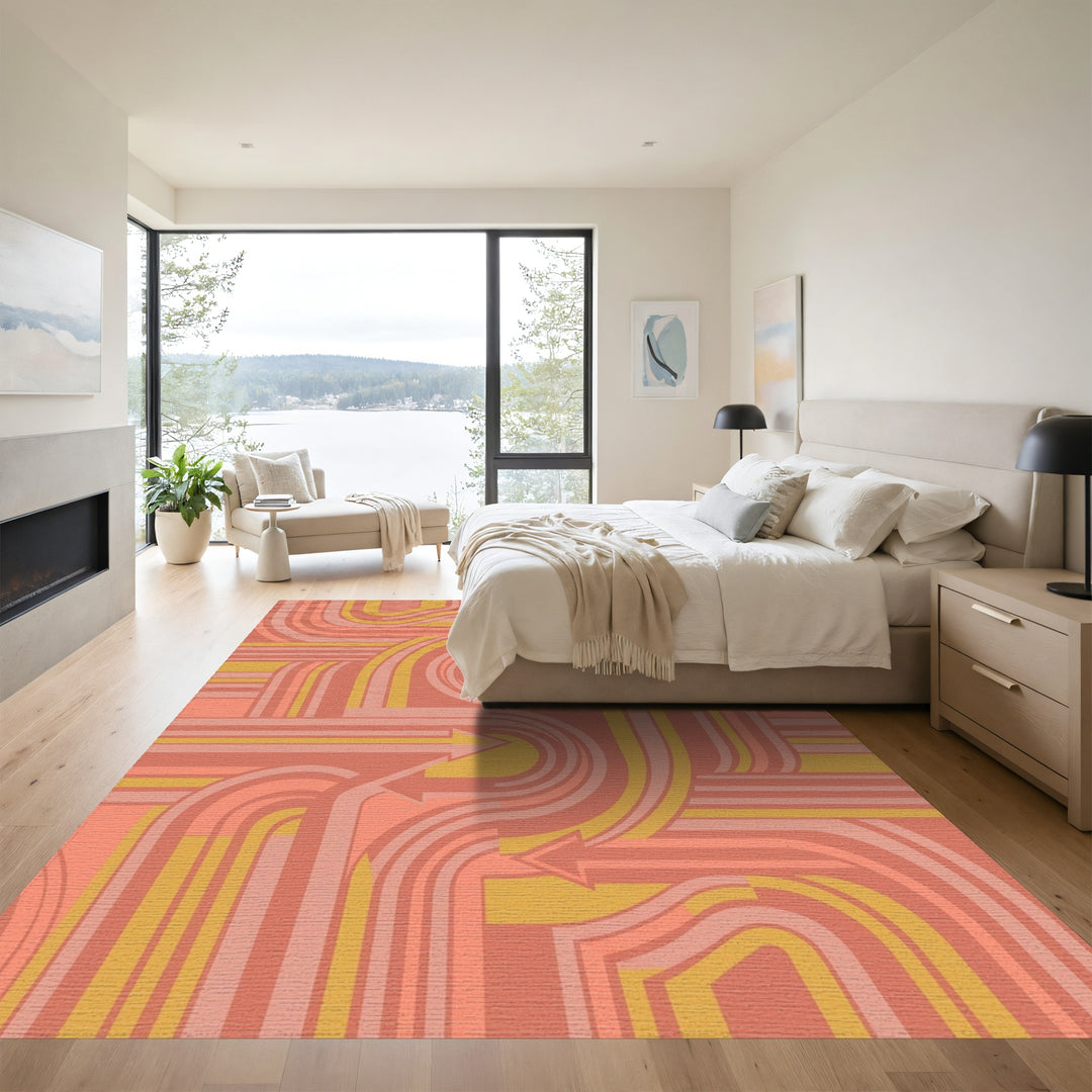 Coral and Gold Arrow Flow Rug