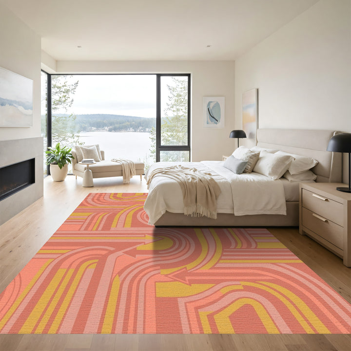 Coral and Gold Arrow Flow Rug