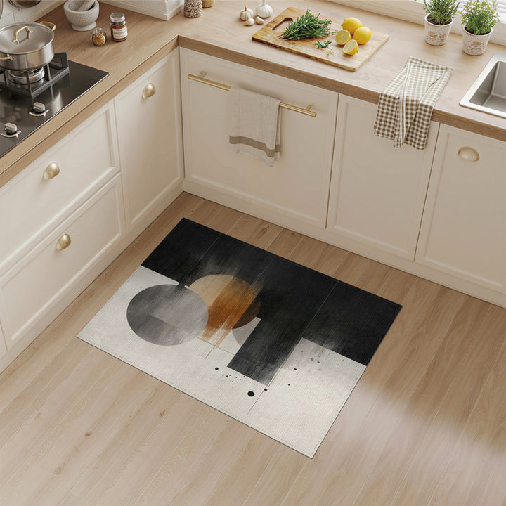 Grey Orange Geometric Circle Area Rug