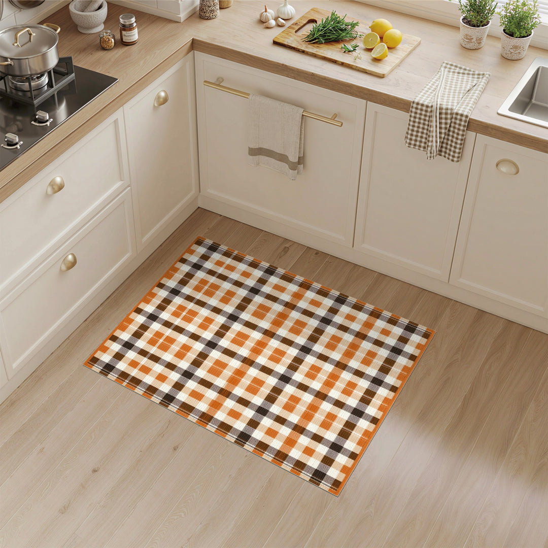 Orange Brown Checkered Area Rug