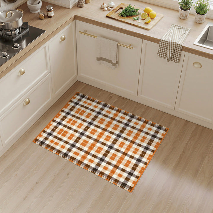 Orange Brown Checkered Area Rug