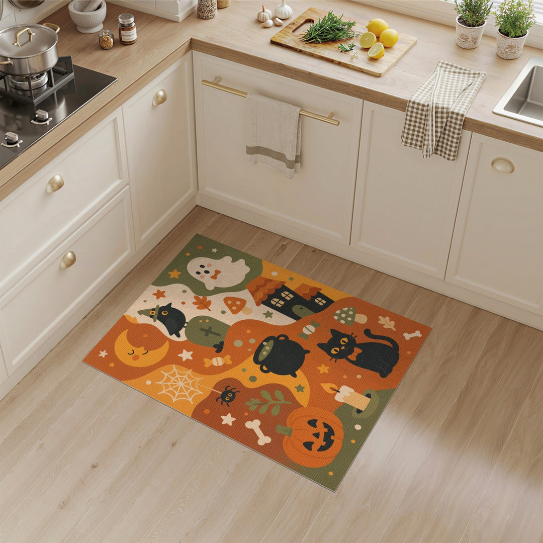 Multi-color and Patterns Halloween Black Cat Kids Cartoon Area Rug