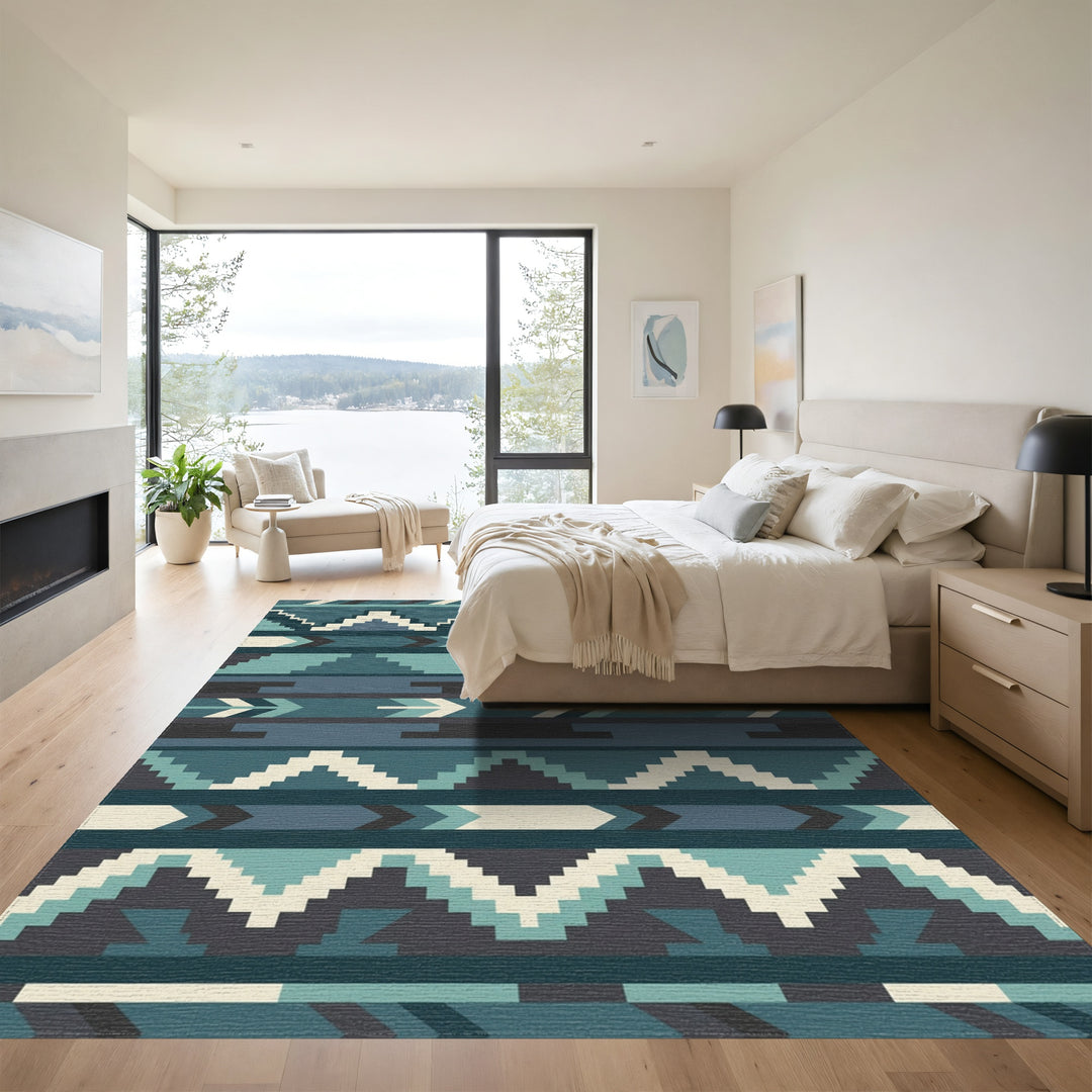 Abstract Teal Mountain Arrow Stripes Rug