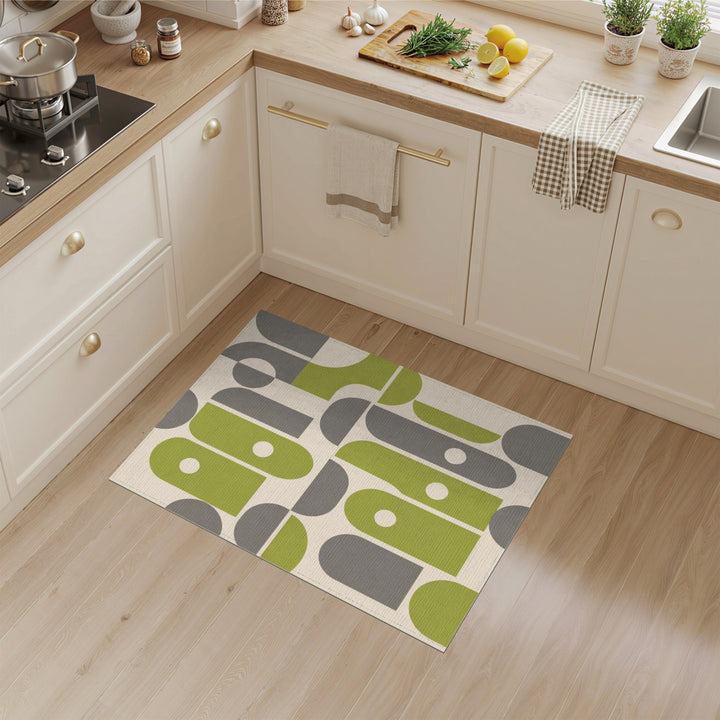 Green Geometric Green Area Rug