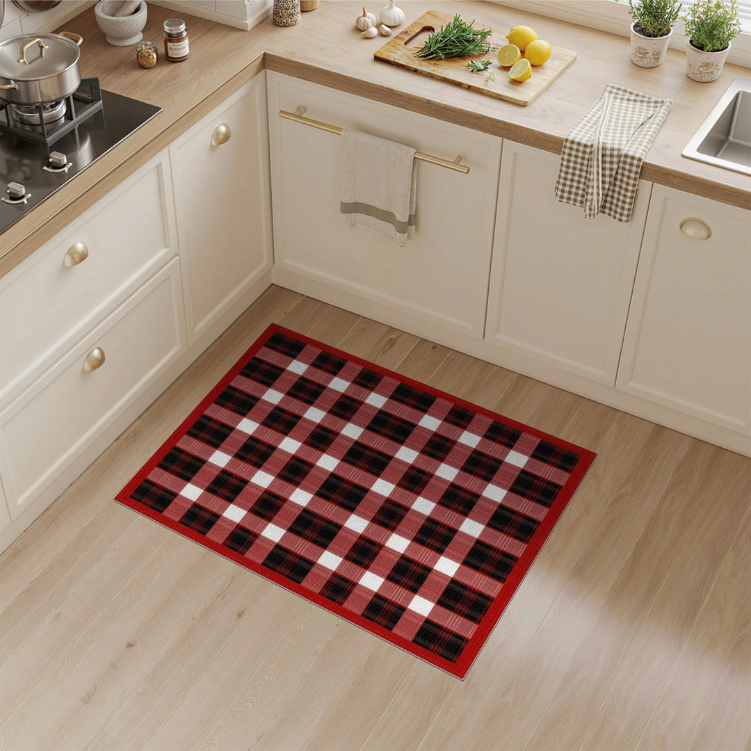 Geometric Modern Red Black Buffalo Check Area Rug