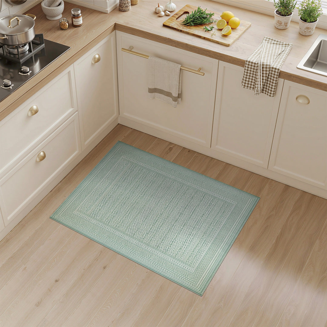 Geometric Modern Green Geometric Washable Area Rug