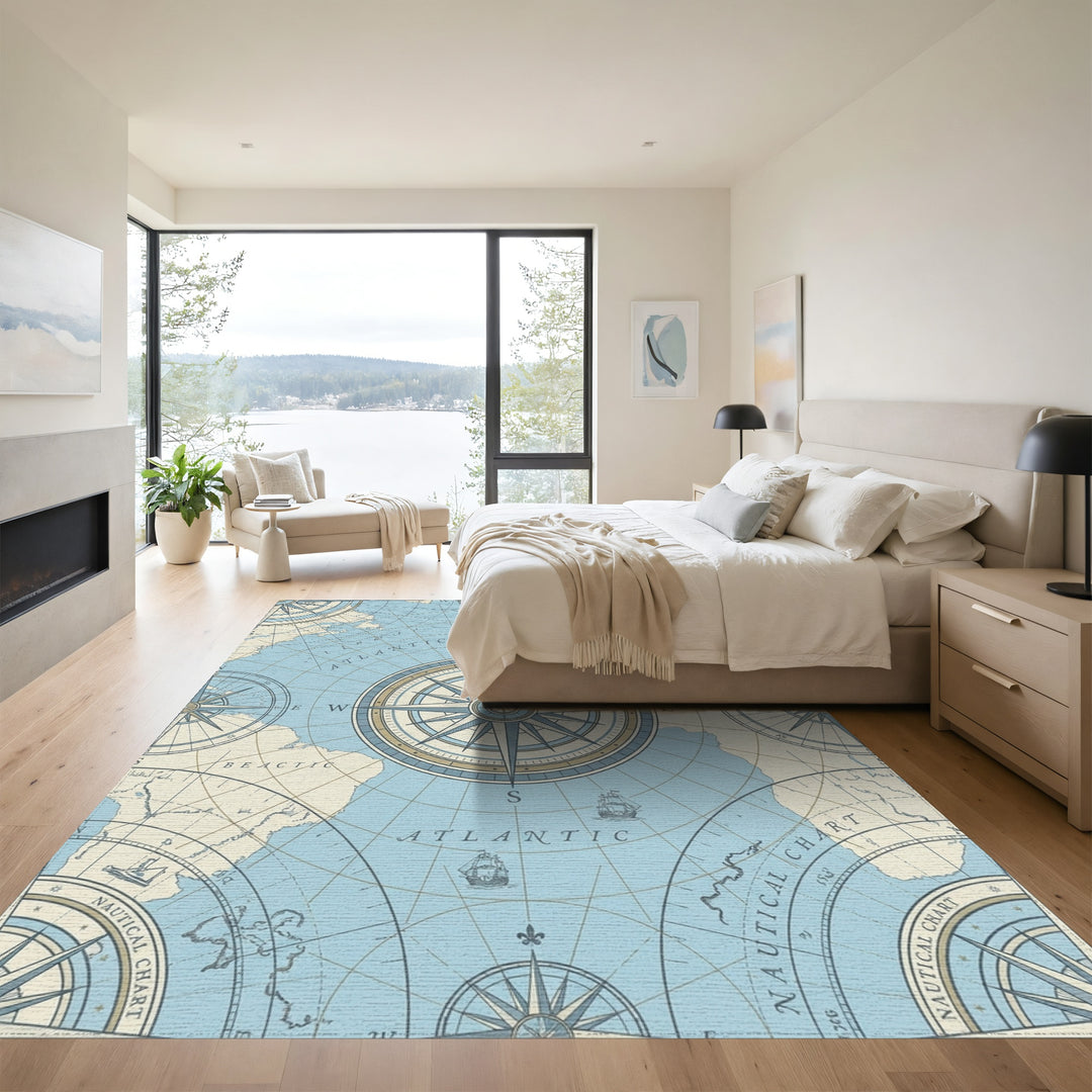Nautical Compass Rose Atlantic Map Rug