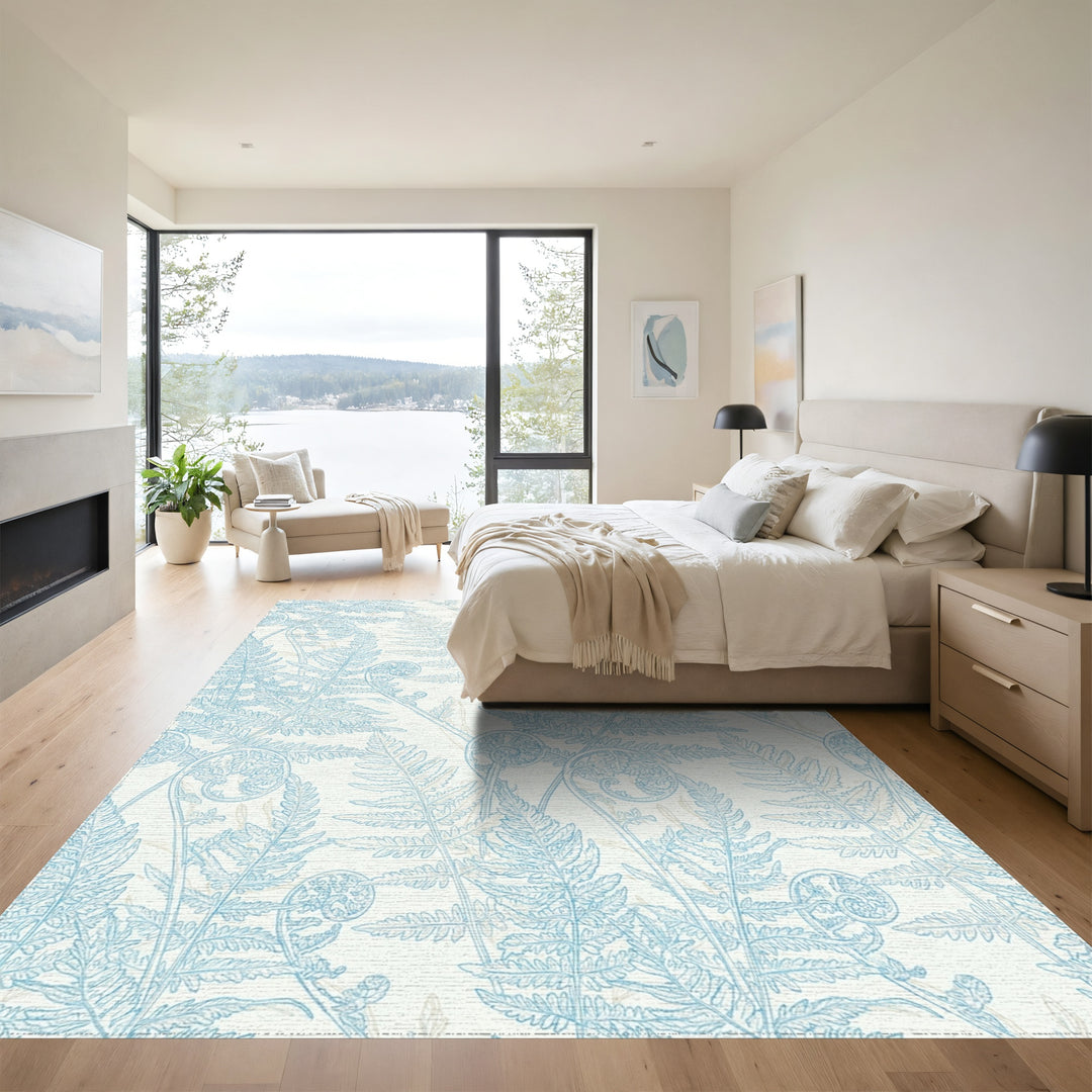 Coastal Blue Fern Frond Wallpaper Rug