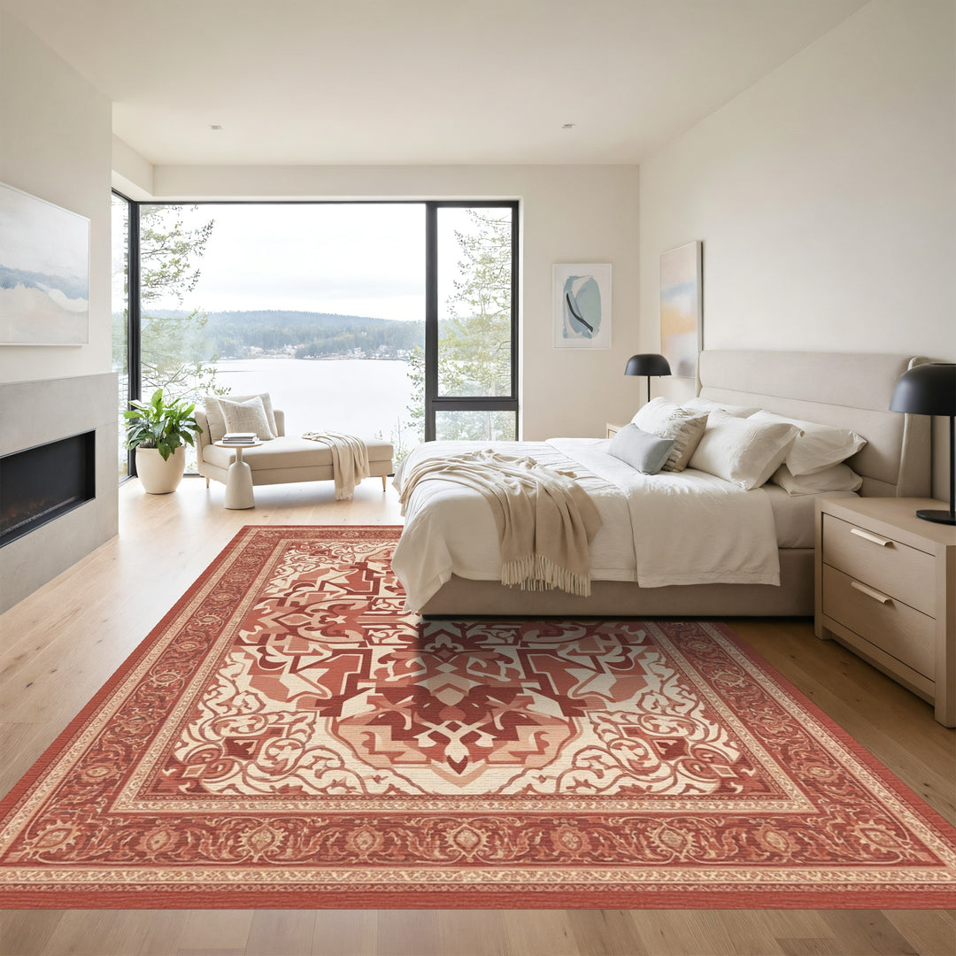 Terra Cotta Medallion Geometric Border Rug