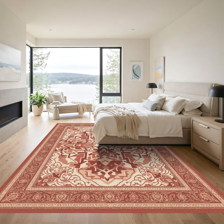 Terra Cotta Medallion Geometric Border Rug