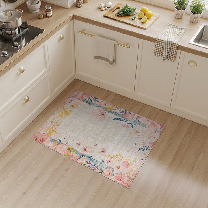 Pink Floral Vintage Border Pink Area Rug