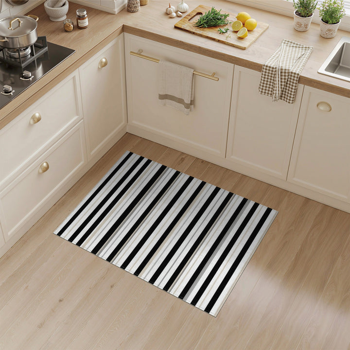 Black White Striped Geometric Area Rug