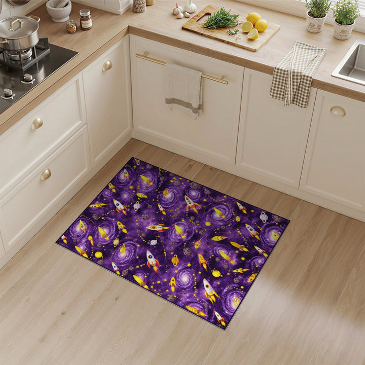 Purple Cosmic Rockets Kids Area Rug