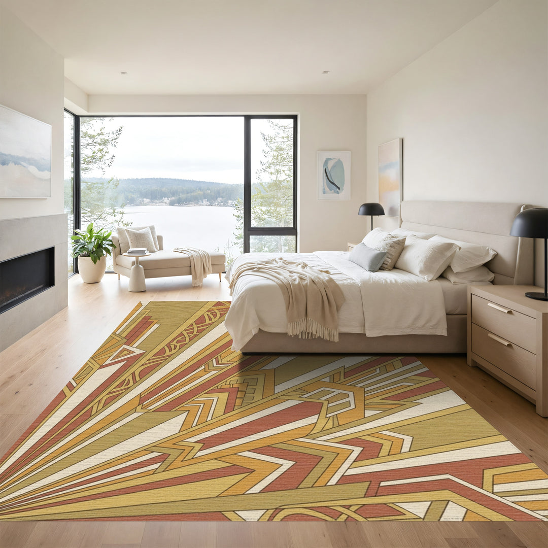 Sunburst Gemstone Geometric Rays Rug