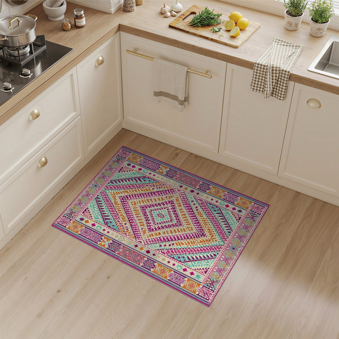 Geometric Modern Vibrant Multi-Color Geometric Diamond Area Rug
