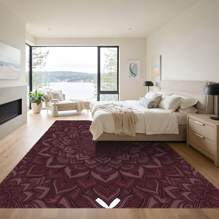 Deep Burgundy Mandala Bloom Rug