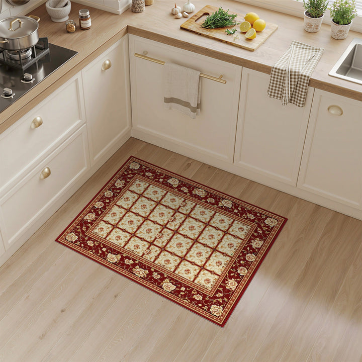Red Vintage Floral Rose Area Rug