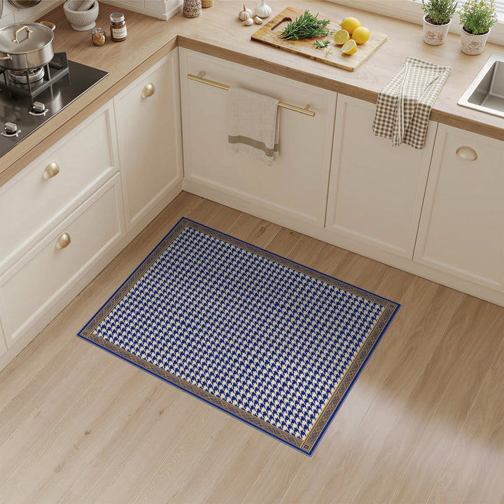 Navy Blue Houndstooth Bordered Area Rug