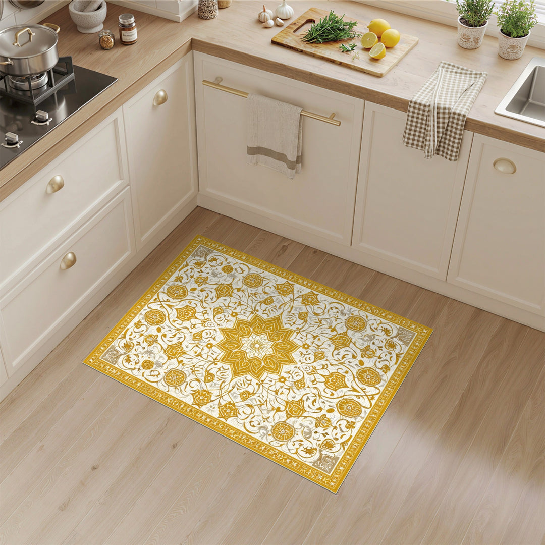 Gold and Silver Gold Floral Medallion Vintage Area Rug