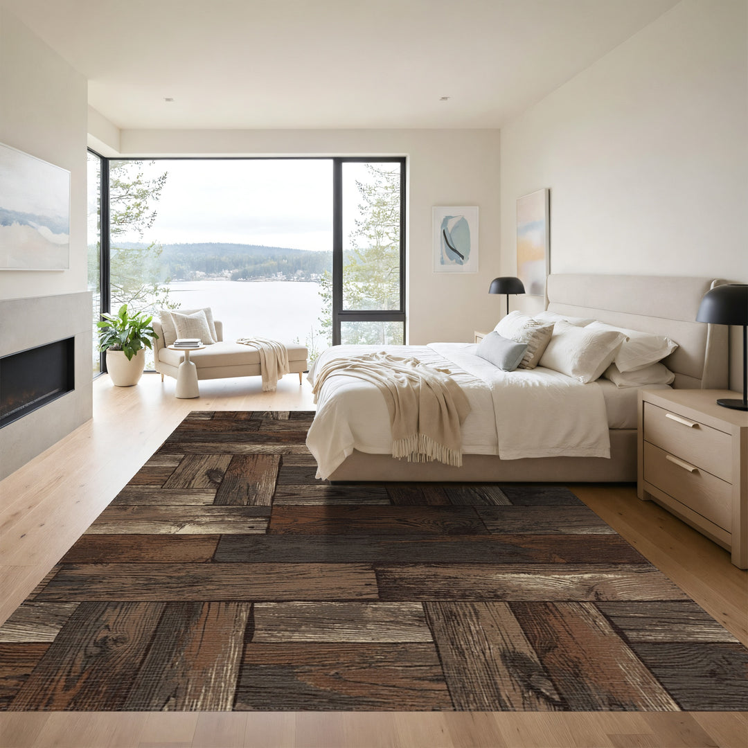 Rustic Wood Plank Parquet Rug