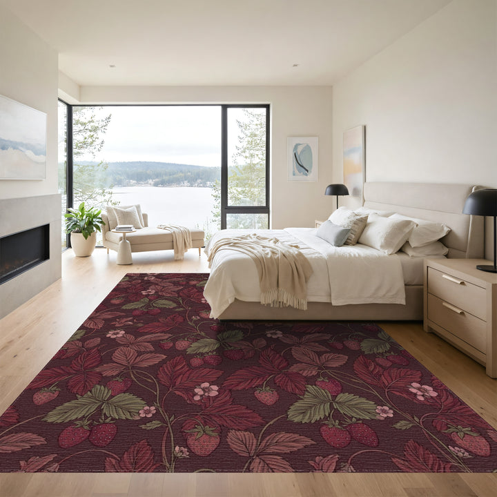 Rich Crimson Strawberry Leaf Vine Rug