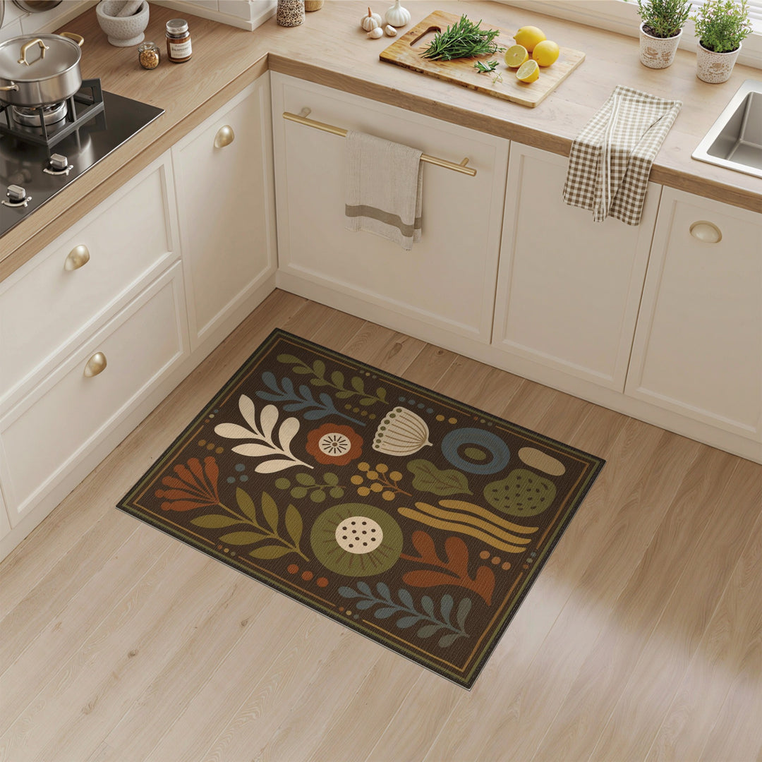Boho Floral Brown Area Rug