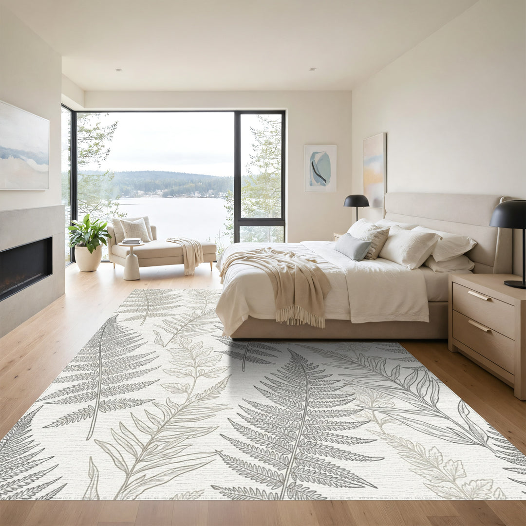 Earthy Fern Leaf Monochrome Design Rug