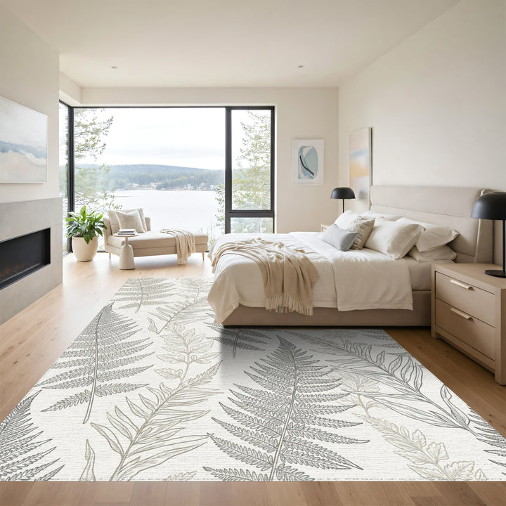 Earthy Fern Leaf Monochrome Design Rug