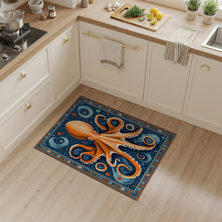 Orange Octopus Coastal Area Rug