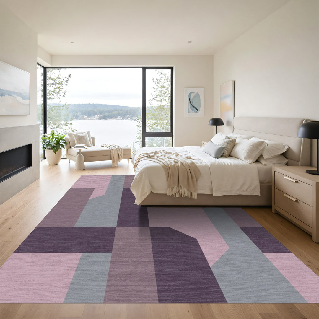 Pastel Purple Geometric Blocks Rug
