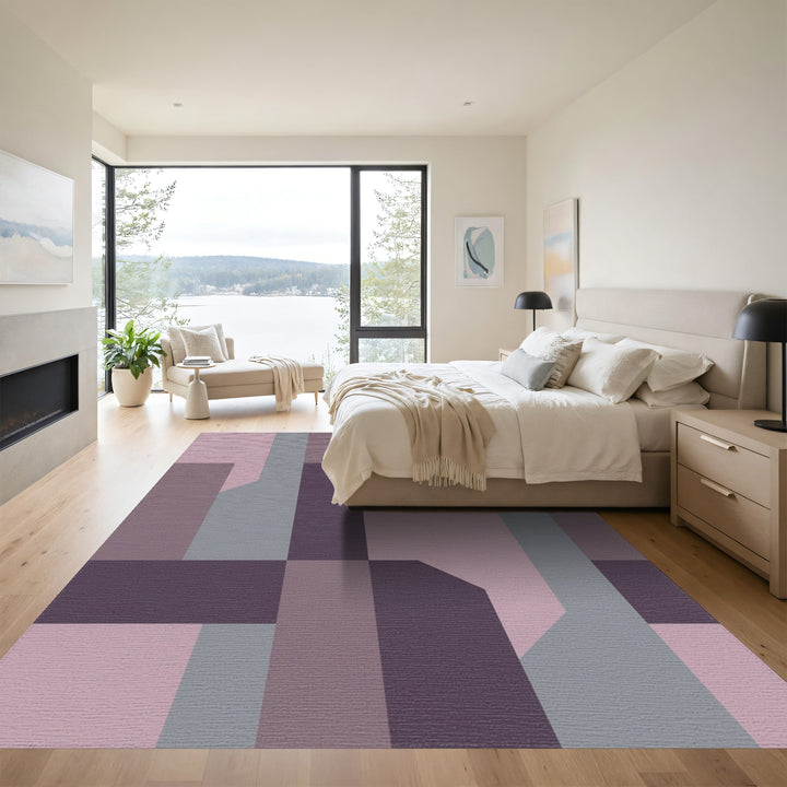 Pastel Purple Geometric Blocks Rug