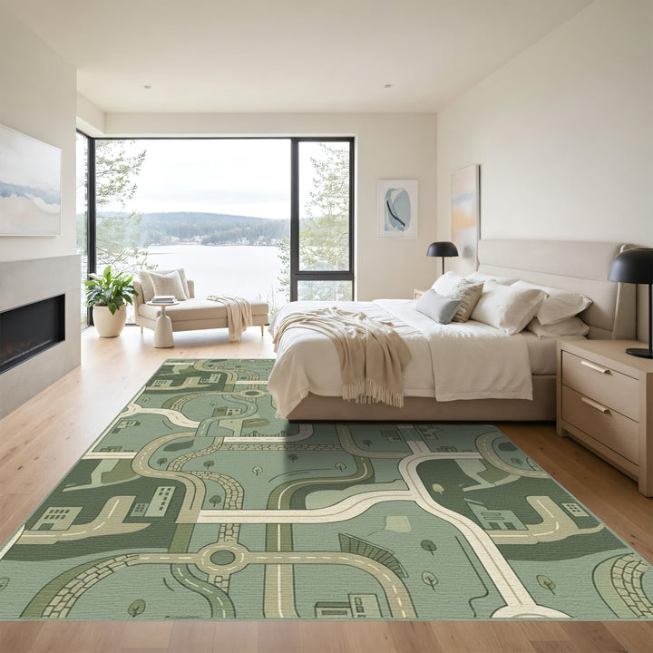 Urban Roadway Network in Sage Greens Rug