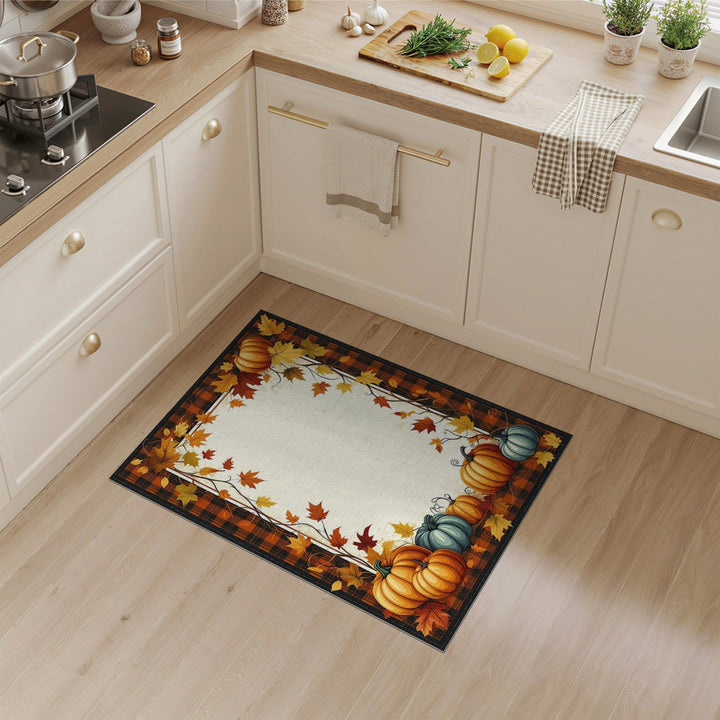 Autumn Pumpkin Plaid Washable Area Rug