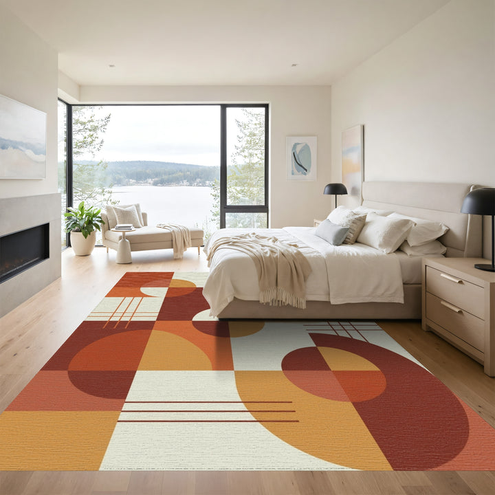 Warm Earthy Geometric Circles Squares Rug