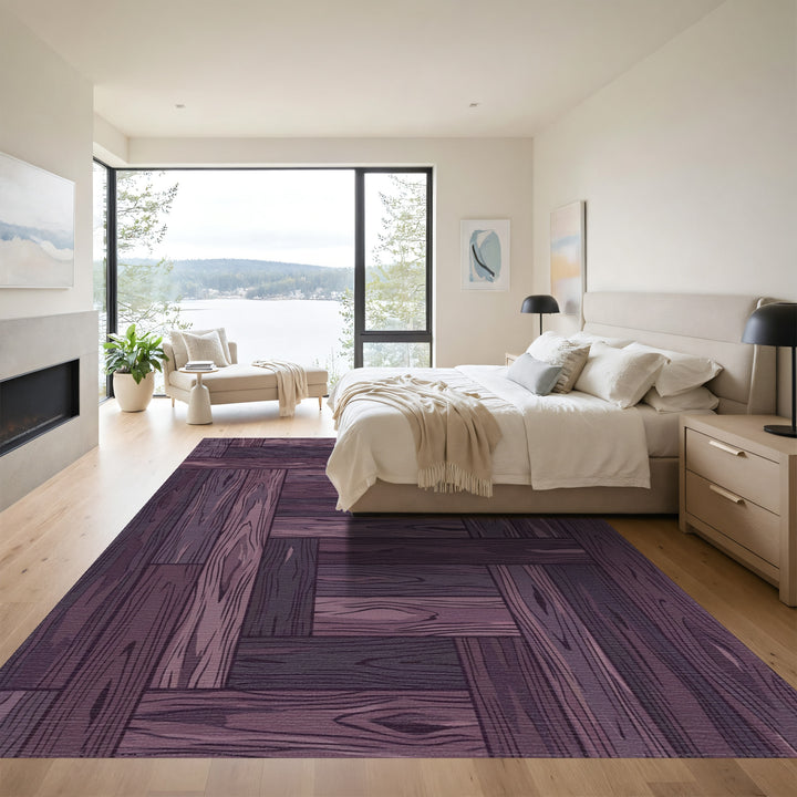 Dark Plum Wood Grain Parquet Rug
