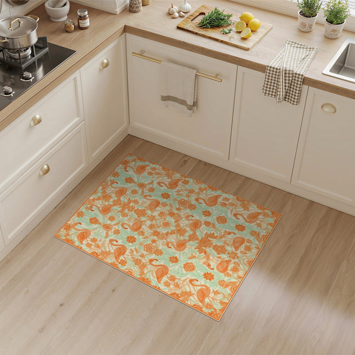 Orange Flamingo Floral Vintage Area Rug