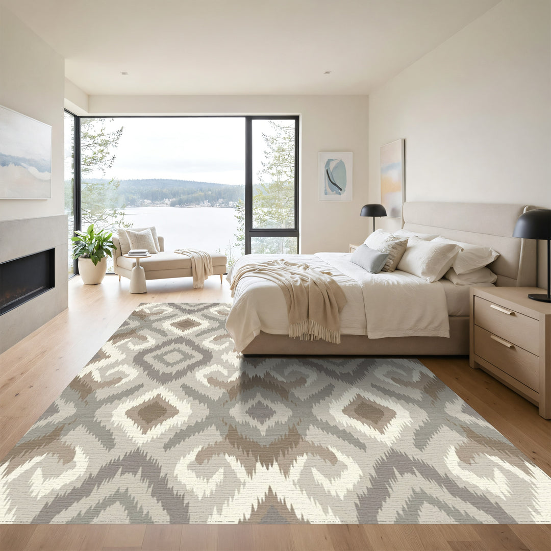 Earthy Neutral Diamond Medallion Rug