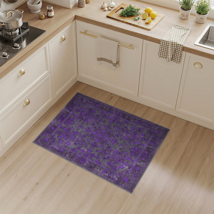 Purple Distressed Vintage Floral Area Rug