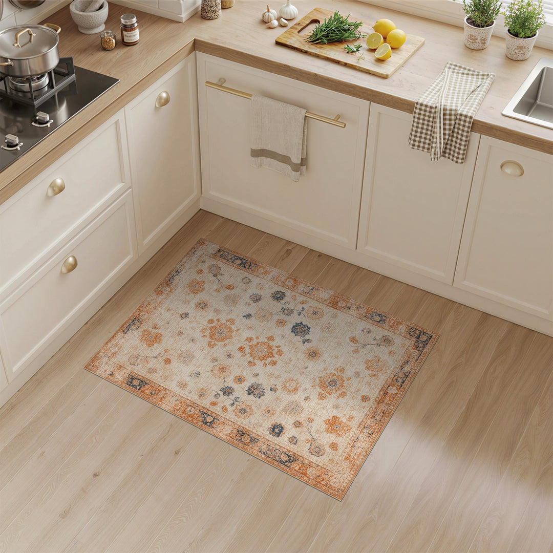 Beige Vintage Floral Area Rug