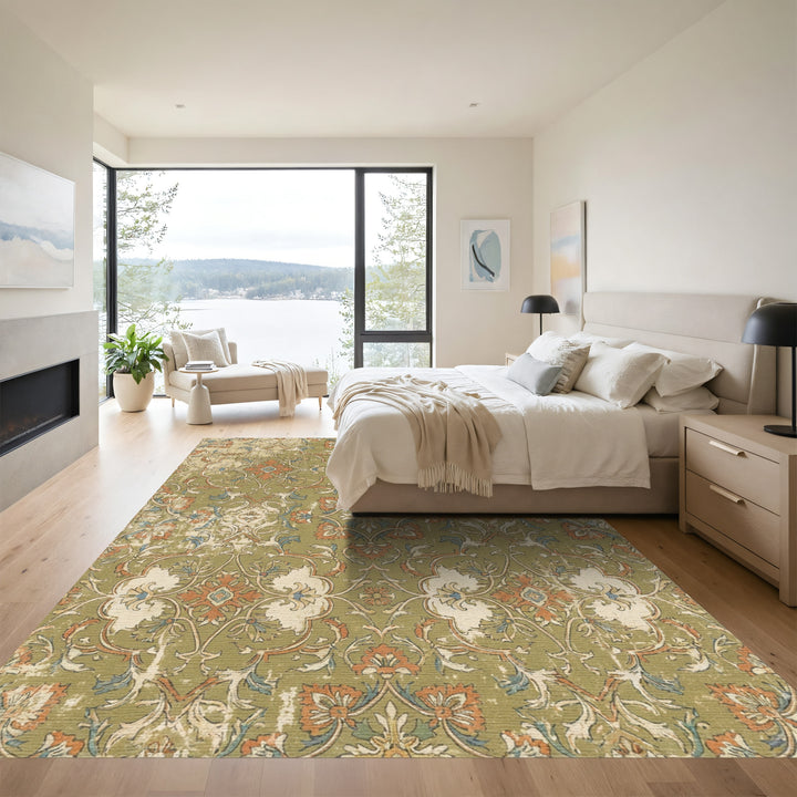 Olive Green Floral Medallion Rug